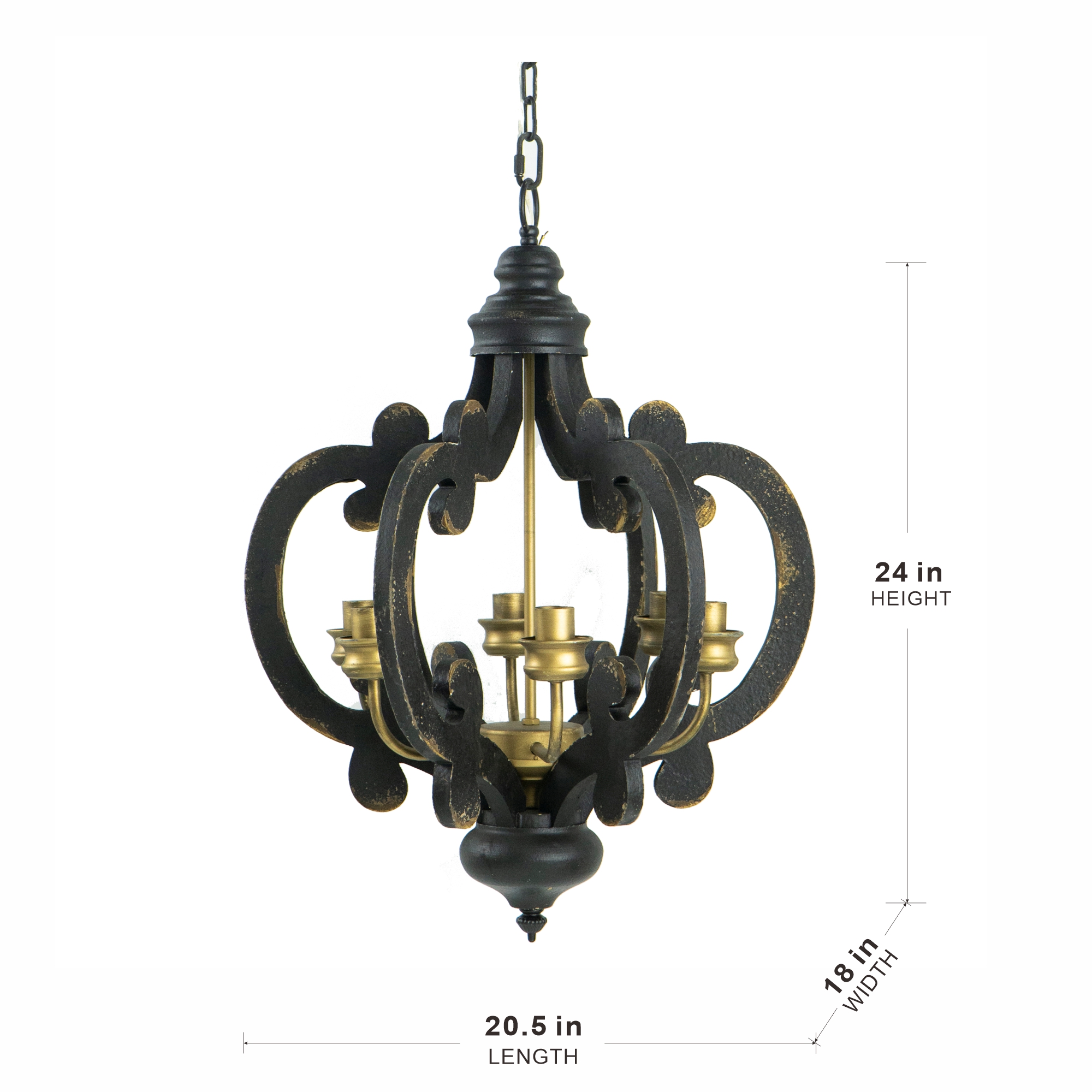 French Country Wood Chandelier – 6-Light Farmhouse Pendant Light Fixture with 28'' Adjustable Chain, Perfect for Kitchen, Foyer, and Hallway (Bulbs Not Included)